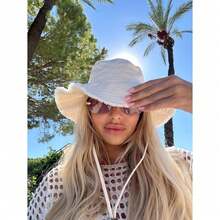 1pc Women's Drawstring Trim Bucket Hat, Adjustable Chin Strap Design, Distressed Finish, Soft Fabric, Sun Protection, Windproof, Fashionable, Suitable For Travel, Beach, Vacation, Casual Daily Use - 彩色 - 查看 4