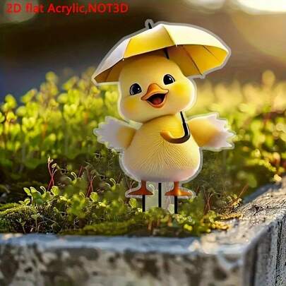 1 biển trang trí sân vườn hình vịt dễ thương cầm ô màu vàng, kiểu Bohemian, làm từ acrylic 2D, thích hợp cho sân nhà, chậu cây, bãi cỏ và trang trí ngoài trời trong các dịp lễ.