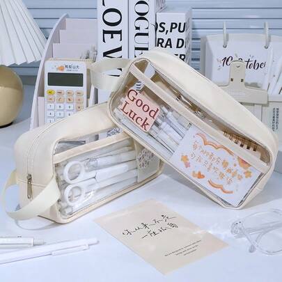 علبة أقلام بالجملة، حقيبة قرطاسية متعددة الوظائف ذات طبقتين، صندوق أقلام كبير السعة للتخزين لطلاب المدارس الابتدائية والمتوسطة والثانوية، للأولاد والبنات