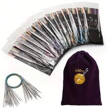 9pcs/Set Circular Knitting Needles (Random Color), Stainless Steel Circular Knitting Needles, Yarn Knitting Needle Tool Set, With Crochet Storage Bag, Circular Knitting Needles Crochet Knitting Tools, Suitable For DIY Sewing Knitting Projects - Crochet Needles - View 9