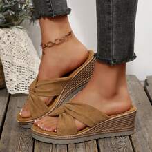 Women's Beach Sandals Summer Bow-Knot Flats Wear-Resistant Travel Slippers Shoes Wedges Heels Platform Sandals Summer Outdoor Walking Travel - 卡其色 - 查看 6