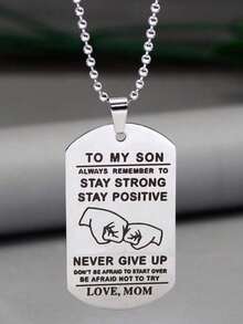 1pc Unique Stainless Steel Silver Pendant Necklace Parent-Child Bonding Gift Mom To Son - Silver-1 - View 1