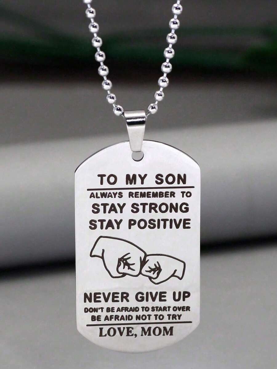 1pc Unique Stainless Steel Silver Pendant Necklace Parent-Child Bonding Gift Mom To Son - Silver-1 - View 1