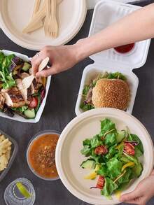 6英寸可堆肥纸盘，加厚一次性纸盘，圆形未漂白棕色纸盘，采用天然甘蔗纤维制成，适用于聚会、露营、野餐。 - 彩色 - 查看 5