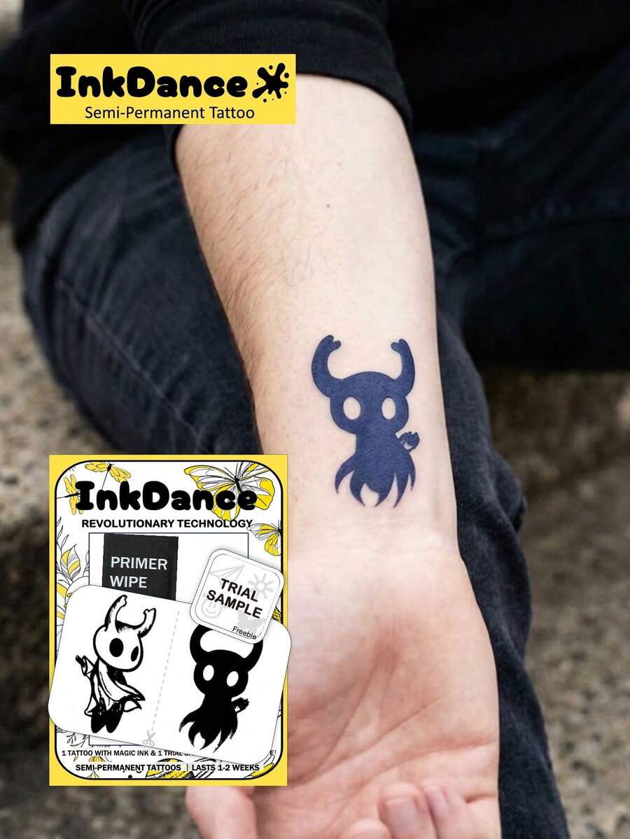 1 Set "Hollow Knight" New Style Temporary Tattoo Stickers, Semi-Permanent Fake Tattoos, Waterproof Long-Lasting, Realistic Design, Plant-Based Formula, Ink Dance Gift Holiday Body Art X231 - Black - View 1
