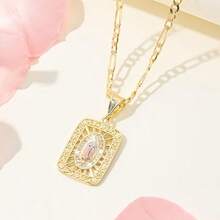 1pc Elegant Gold-Plated Square Guadalupe Virgin Mary Pendant, Religious Memorial Jewelry For Faith And Love, Suitable For Mother's Day, Gift For Mother/Daughter - Multicolor - View 1
