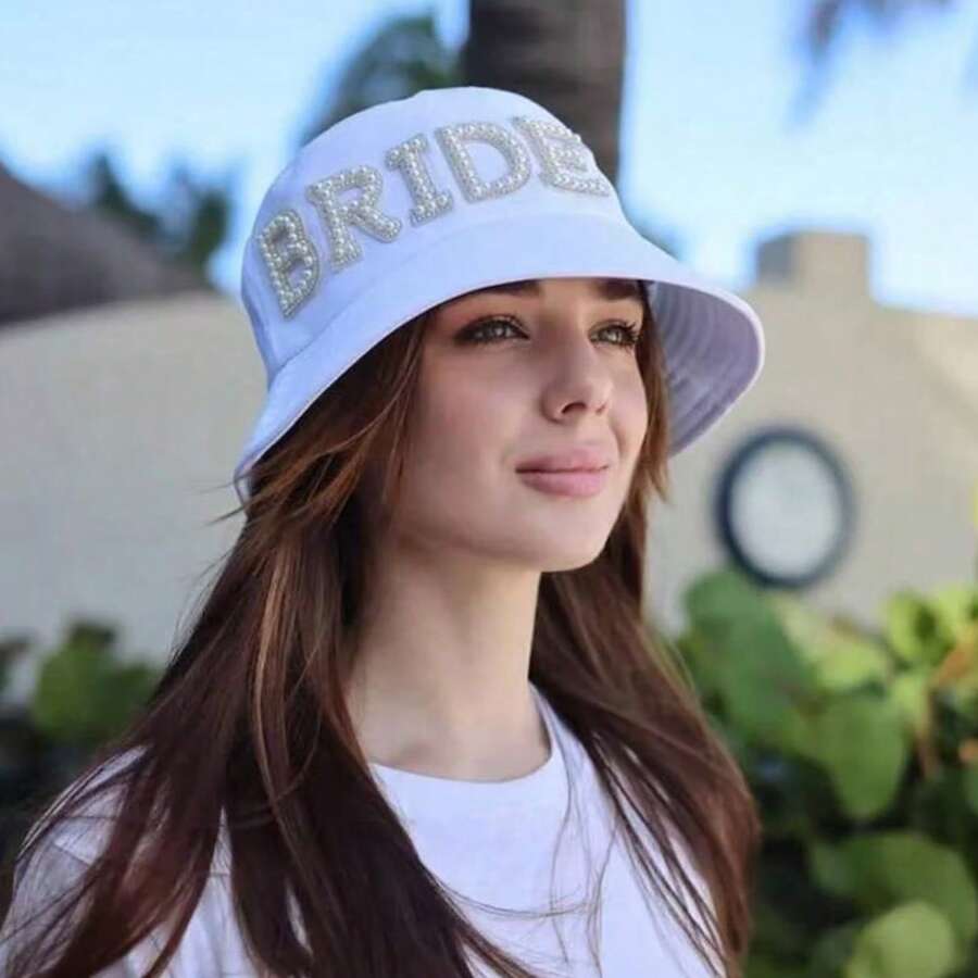 Mũ xô trắng đính ngọc trai giả cho cô dâu, thích hợp cho mùa hè, đi biển, hồ bơi, đám cưới, lễ đính hôn, tiệc độc thân, quà tặng cô dâu cuối tuần. - mũ - Xem 1