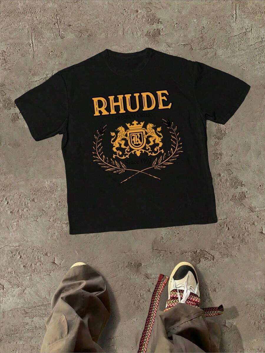 Summer Tops For Women - Rhude - Premium - Brand - Tribute Men's T-Shirt, Casual, Soft Short-Sleeved T-Shirt Made Of Pure Cotton 220 G/M² Cotton T-Shirt - 黑色 - 查看 1