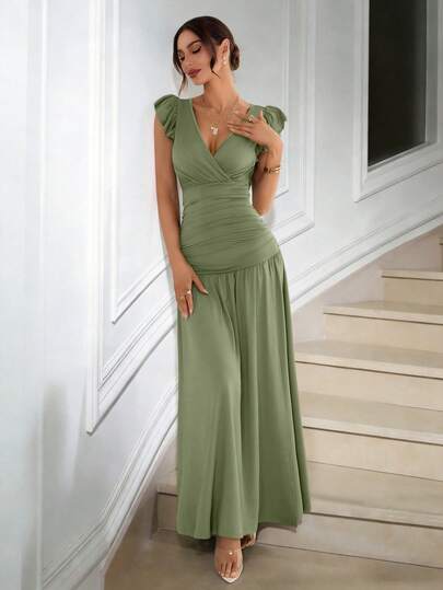 Đầm dài nữ mùa xuân/hè lãng mạn, thanh lịch, màu trơn - Kiểu dáng đơn giản và trang nhã, phù hợp cho các buổi hẹn hò tối và các bữa tiệc trang trọng.