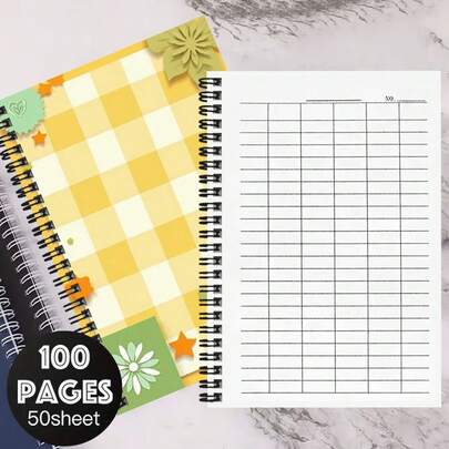 Cuaderno versátil con cuadrícula A5, 100 páginas, adecuado para trabajo, estudio, asistencia escolar, contabilidad y finanzas empresariales, etc. Maneja fácilmente libros contables, seguimiento de tiempo, gestión de inventario, notas de reuniones de negocios y facilita una oficina y aprendizaje eficientes.