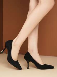 Women's Pointed Toe High Heel Pumps, Black Low Vamp Commuting Dress Shoes, Spring Season - Black - View 6