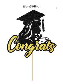 1pc Black & Gold "Congrats" Cake Topper, Black & Blue Graduation Boy Cake Topper, Black & Pink Graduation Girl Cake Topper, 2026 Graduation Theme Party Cake Decorations - Graduate - View 11