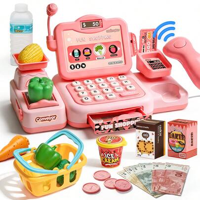1 Set Kids Pretend Play Supermarket Cash Register Toy, Role Play Mini Convenience Store Cashier, Children's Supermarket Checkout Counter Toy, Kids Supermarket Vending Machine, Children's Play House Cash Register, Kindergarten Gift Holiday Present