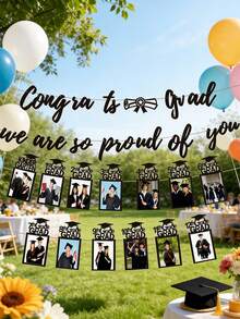 4pcs/Set Graduation Photo Frame Decoration Set, Paper Pull Flag Banners Wall Decor, Graduation Party Supplies, Suitable For Graduation Celebration Venue, Classroom Atmosphere Decoration, Display Graduate Campus Life Photos, Party Supplies - Multicolor - View 11