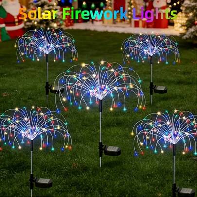 太阳能烟花灯装饰灯，8种照明模式，适用于庭院/花园/别墅小径等户外照明，智能感应 - 光感应和自动亮度调节