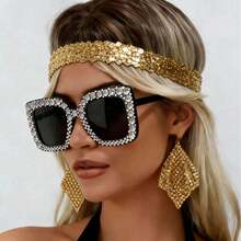 1/2/3/5 件套 70 年代迪斯科服装配饰，女士亮片耳环、亮片围巾、亮片发带、亮片手链、长方形道具眼镜，适合生日派对、婚礼派对、迪斯科派对 - 多色 - 查看 22