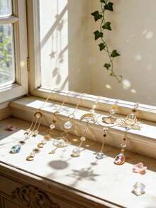 1件波西米亚风太阳、月亮、莲花、银杏水晶捕梦网吊坠，窗户装饰，氛围照明装饰，适用于卧室、客厅、阳台、花园、冥想空间、公寓、宿舍、工作室、咖啡馆、瑜伽馆，节日礼物 - 彩色 - 查看 4