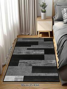 1pc Geometric Textured Pattern Rug, Black White Gray Printed Polyester Rectangular Easy Care Washable Area Carpet, Suitable For Living Room, Hallway, Bedside, Sitting Room, Bedroom, Office, Kitchen, Farmhouse Home Decor - Multicolor - View 24