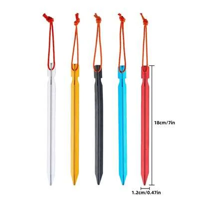  URBANWAVE 7075-T6 Aluminum Stakes, 1/8 Pack Y-Beam Tent Stakes, Heavy Duty Tri-Beam Tent Stakes, High-Strength Tent Pegs For All-Terrain, Hard Ground Y-Stakes, Backpacking Tent Stakes With Cord, Red Aluminum Tent Stakes
