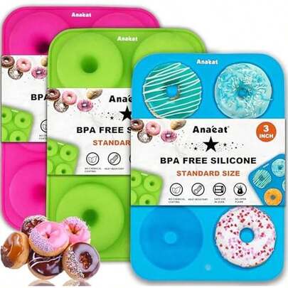 Anaeat 2 Pack Donut Pan Silicone Baking Mold, Just Pop Out! Non-Stick Doughnuts Baking Pans  For 6 Full-Size Donuts, Muffins, Cake Biscuit Bagels - Easy Clean, Oven, Dishwasher  (Green)