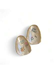 1对精致法式复古釉面花卉夸张耳环，阿芙罗狄蒂花园，小众高端度假风耳环 - 白色 - 查看 5