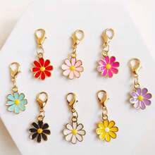 5/10/15pcs Oil Drop Daisy Flower Keychain DIY Bag Buckle Colorful Floral Pendant Keyring Pet Charm Jewelry - Keychain - View 2