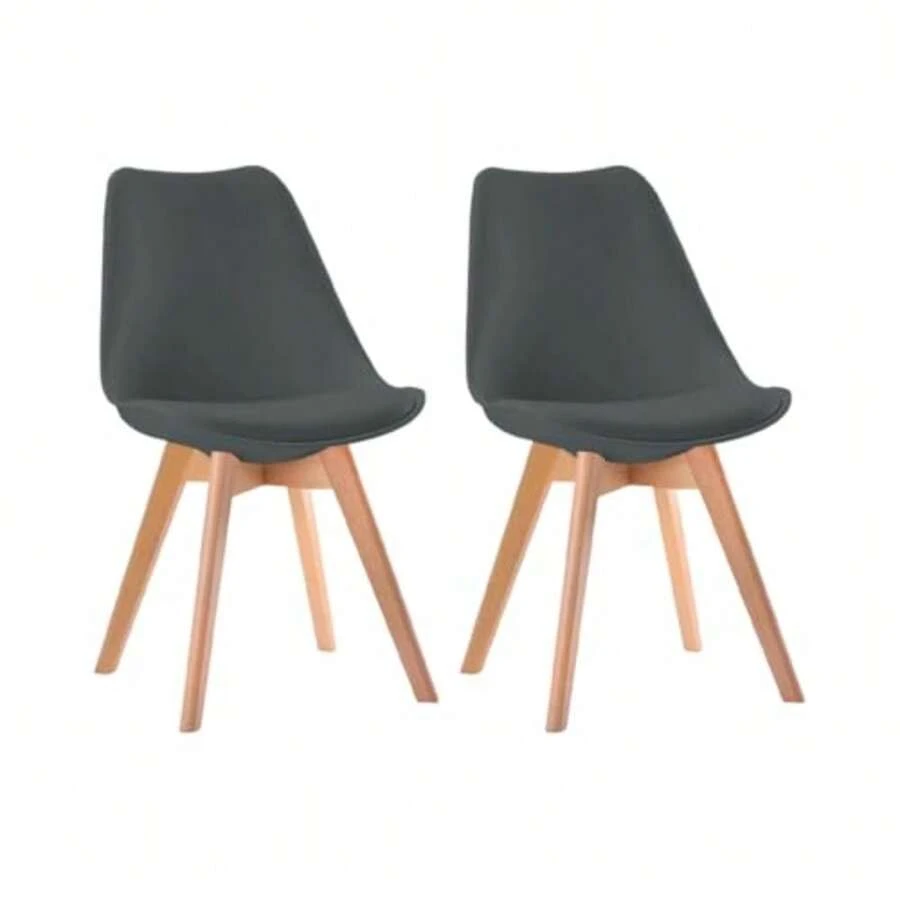 Set 2 Sillas Eames Tulip Moderna Asiento Acolchado Diseño Minimalista Elegante Interior y Exterior Negro - Gris Oscuro - Ver 1