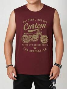 Rompi Pria Ukuran Besar Motif Motor Vintage Musim Panas, Gaya Retro Amerika Jalanan Los Angeles, Pakaian Musim Panas, Cocok untuk Pemakaian Sehari-hari - Burgundy - View 2