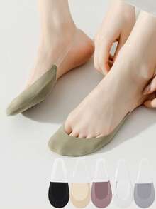 chuanwa（2） 1/5/10 双装女士夏季超薄隐形半脚粘胶条女士透气低帮无痕船袜 - 彩色 - 查看 3
