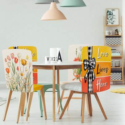 1 cái/4 cái Tấm bảo vệ lưng ghế họa tiết hoa dại, nơ, chữ, sọc, bướm, chất liệu polyester, có thể giặt, phù hợp cho trang trí phòng ăn, phòng khách, nhà bếp.