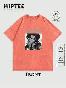 With Ring On Hand - 100% Cotton Women's T-Shirt Lauren Hill Letter Print Y2k Vintage Tee Casual Summer Plus Size Top - Niche Graffiti Prints Shirts - Washed-Orange - 查看 1