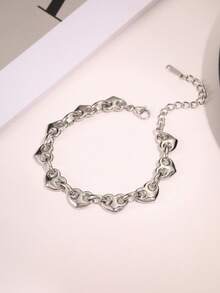 1 chiếc vòng tay dây mảnh hình trái tim bằng thép không gỉ thời trang, chống thấm nước và phai màu, phù hợp cho phụ nữ đeo hàng ngày. - Vòng tay dây chuyền hình trái tim - Xem 10