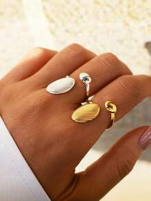 2 chiếc/1 chiếc nhẫn quấn điều chỉnh được bằng thép không gỉ dành cho nữ, màu vàng & bạc, nhẫn thời trang có thể xếp chồng lên nhau, quà tặng hàng ngày và dự tiệc, quà tặng ngày lễ - Nhiều màu - Xem 5