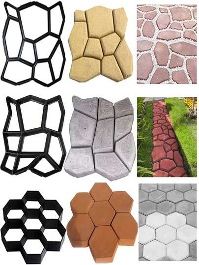 1pc DIY Gardening Path Maker Mold - Reusable Concrete Cement Stone Design Walkway Brick Mold, Outdoor Stepping Stone Mold, Paving Mold For Creating Stone Brick Paths And Paving Courtyards, Easy To Use Outdoor Manual Paving Tool