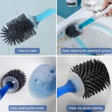 Silica Gel Toilet Brush - Silica Gel Toilet Cleaner Brush With Water Spray, Reusable, Wall-Mounted Or Freestanding With Base, No Drilling Required - Multicolor - View 3