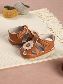 1 Pair Infant Flower Hollow Design Flat Sandals, Minimalist Versatile For Summer - Coffee Brown - View 4