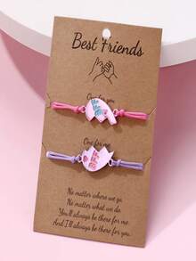 Set de bracelets coréens de style minimaliste rétro polyvalent et décontracté avec lettres d'amitié et couleurs contrastées (sans carte) - Multicolore - Voir 4