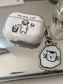 1 pieza Funda de auriculares de TPU con diseño de gato de arte lineal, compatible con Apple 1/2/3/4, Pro/Pro2 - Multicolor - Ver 3