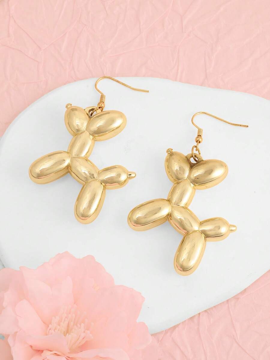 1 Đôi bông tai hình chú chó bằng bóng bay trong suốt, đa năng, thời trang, thiết kế dễ thương và độc đáo. - Chó bóng bay vàng - Xem 1