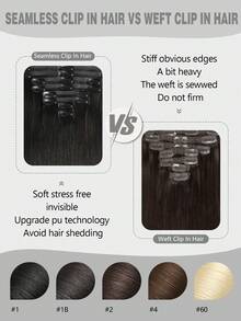 SUYYA 自然黑色直发 18 英寸 120 克 8 片装 无痕夹式接发片 隐形边缘 PU 发网 自然黑色真人处女发 无痕夹式接发片 - S1B - 查看 5