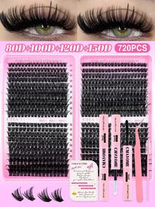 720/740/800pcs Super High-Volume DIY False Eyelashes Set, 8-16mm Mixed Length 10D-150D D Curl Natural Look False Eyelashes, Extra Thick And Fluffy, Voluminous Eyelashes Book, Friendly To Beginners, Suitable For Daily Use And Outgoing, Party, Festival And Travel Using,Styles Mixed And Can Be Matched Freelylash Clusters Kit,Lashes,Eyelashes,Fake Lashes - Multicolor - View 14