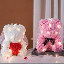 1个仿真玫瑰熊 - 永生花玫瑰熊 - 珍珠心形玫瑰熊，适合作为复活节、情人节/母亲节礼物（不含礼盒）、情人节礼物、生日礼物、毕业礼物 - 多色 - 查看 3