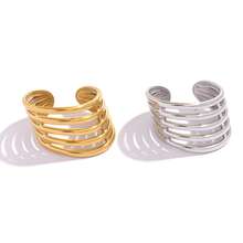 2pcs/1pc 18K Gold Plated Chunky Statement Gold Stainless Steel Ring For Women, Hypoallergenic Wide Stack Ring, Accessories For Women - Style 5 - View 6