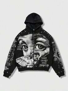 Street Life Spring/Summer Casual Graphic Men'S Street Angel Slogan Print Hoodie - 黑5 - 查看 7