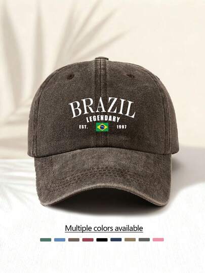 1pc Baseball Cap With "White Brazil Flag" Letter Print Pattern, American Retro Style Minimalist Casual Versatile Fashionable, High-Quality Decorative 4-Season Unisex Essential, Suitable For Outdoor Activities
