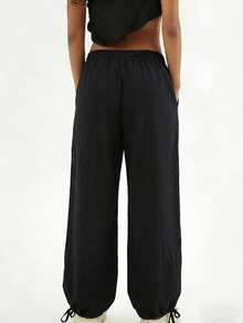 Women's Casual Solid Color Pocket Harem Pants Spring Black - Black - View 3