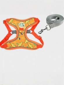 LANGXINGCS 1 Set Arnés y Correa para Mascotas, Diseño de Patrón de Dinosaurio para Pecho de Perro, Adecuado para Uso en Exteriores de Mascotas Medianas y Pequeñas - Multicolor - Ver 7