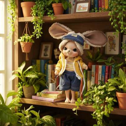Cloveray Fully Ceramic BJD Doll, Fully Articulated, Can Be Posed In Various Positions, Droopy Ear Dog Design, Glass Eyes, High-Quality Handpainted, Fashionable Casual Outfit, Cute & Adorable, Healing For Girls, Desktop Decor, Ideal Gift For Birthday, Valentine's Day, Collectible Toy