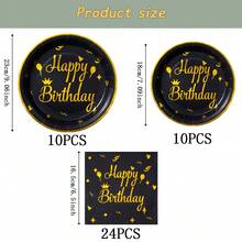 黑色和金色皇冠箔印一次性派对餐具套装，7/9英寸餐盘、杯子、餐巾纸，适用于庆祝活动、婚礼、订婚、生日、派对等场合。 - 多色 - 查看 9