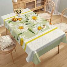 1pc Watercolor Daisy Print Tablecloth, Fresh Pastoral Style, Easy Clean Daily Use Dining Table Cover, Festive Atmosphere Home Decor Rectangle Sofa Cover - Multicolor - View 5